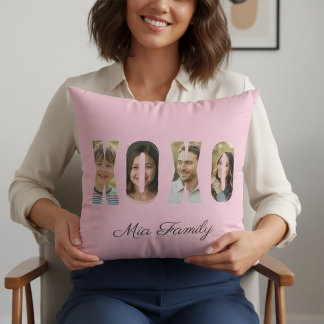Coussin Photo de famille personnalisé XOXO rose Saint-Vale