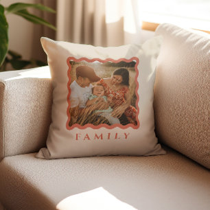 Coussin Photo de famille Retro Wavy Frame Terracotta