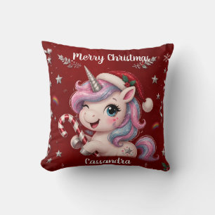 Coussin Photo de Fille Licorne de Noël Magique et Mignonne