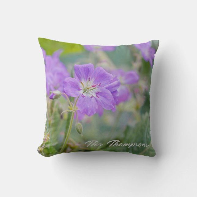 Coussin Photo de fleur sauvage de géranium pourpre avec no (Recto)