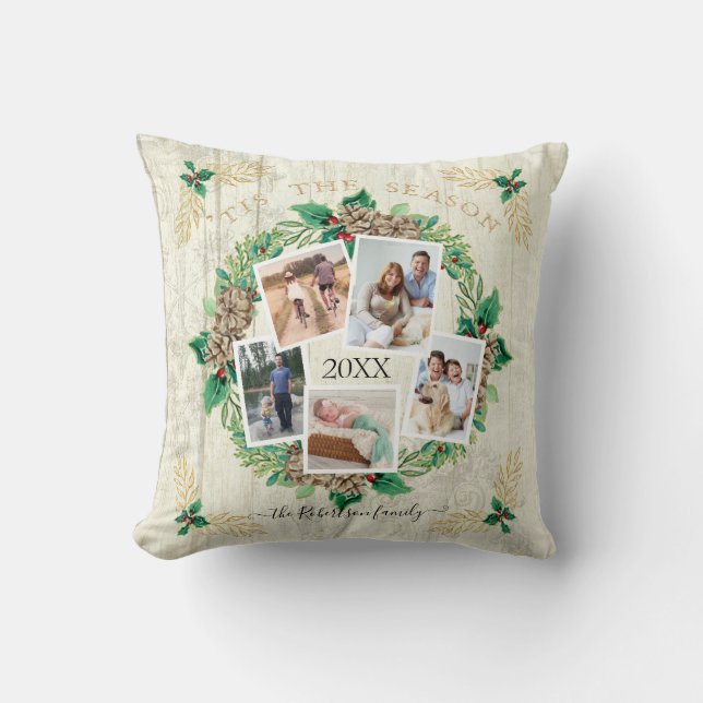 Coussin Photo de la famille agricole Aquarelle Pine Wreath (Recto)
