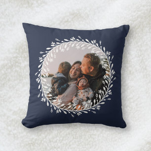 Coussin Photo de la famille de la couronne florale bleu ma