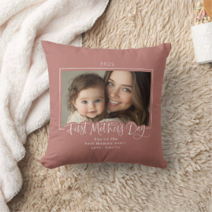 Coussin Photo de la première fête des mères de Dusty Pink