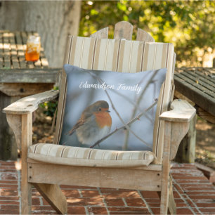 Coussin Photo de l'oiseau mignon Robin monogrammed