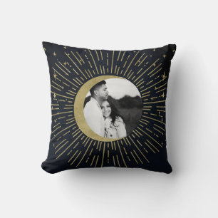 Coussin Photo de lune éclatante céleste nocturne avec étoi