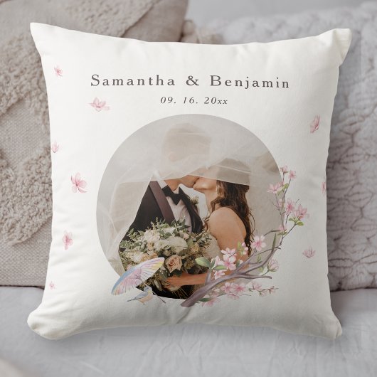 Coussin Photo de mariage élégant aux fleurs de cerisier