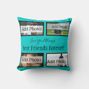 Coussin Photo de meilleures amies bleu sarcelle uni