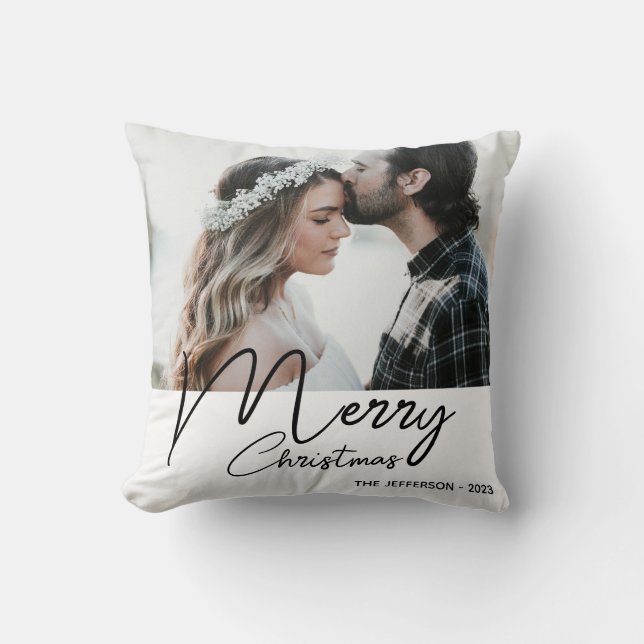 Coussin Photo de Noël blanc moderne (Recto)