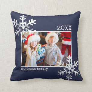 Coussin Photo de Noël bleu de la Marine Flèches de neige