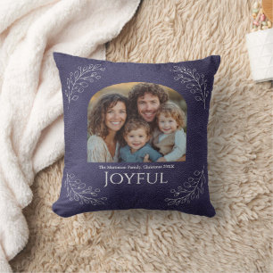 Coussin Photo de Noël de famille joyeuse Bleu élégant