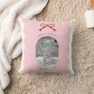 Coussin Photo de Noël de la Bow rouge à bascule rose moder