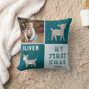 Coussin Photo de Noël du 1er Noël de bébé mignon avec un r