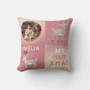 Coussin Photo de Noël du 1er Noël de bébé mignon avec un r