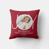 Coussin Photo de premier Noël de bébé rouge (Verso)