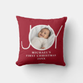 Coussin Photo de premier Noël de bébé rouge (Recto)