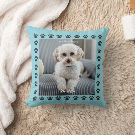Coussin Photo du chien, nom, Mon meilleur ami, Empreintes (Couverture)