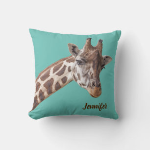 Coussin Photo d'un animal girafe sur un nom personnalisé T