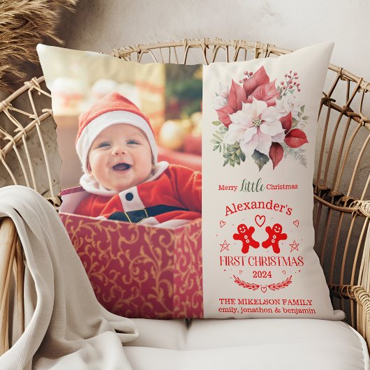 Coussin Photo Elegant Floral Baby's First Christmas