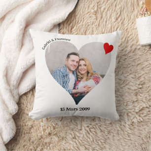 Coussin photo en forme de coeur personnalisé