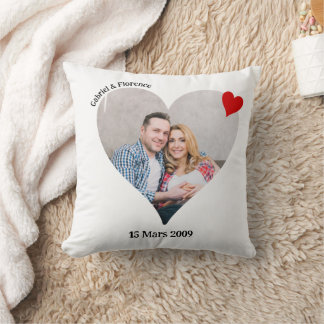 Coussin photo en forme de coeur personnalisé