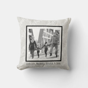 Coussin Photo et noms de famille noirs et blancs