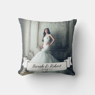 Coussin Photo Mariage classique Ruban blanc & Laurels
