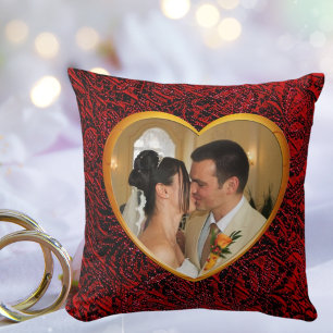 Coussin Photo Mariage personnalisé Gold Heart Frame Artsy