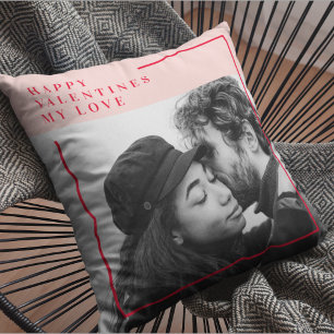 Coussin Photo moderne Cadeau de Valentines Rouge et Rose