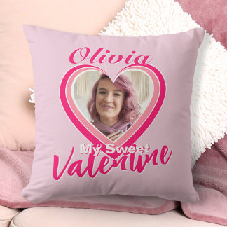 Coussin Photo Mon Doux Valentin Cœurs Nom Rose Carré