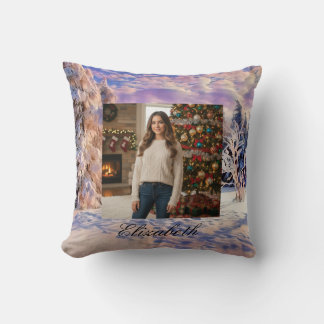 Coussin Photo Name Winter Scenery Purple Pink Watercolor