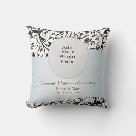 Coussin Photo noire d'anniversaire de mariage de remous (Recto)