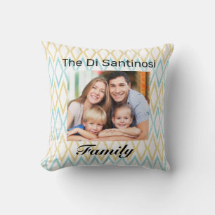 Coussin Photo personnalisée Aqua & Gold Diamond Family