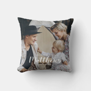 Coussin Photo personnalisée avec nom de famille et année d