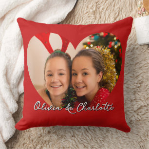 Coussin Photo Personnalisée Et Texte Rouge Noël