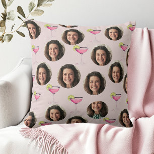 Coussin Photo personnalisée sur visage et cocktail   Rose 