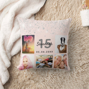 Coussin Photo rose or parties scintillant bleu rose Quince