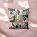 Coussin Photo Simple Chic Monogramme Boho Beige<br><div class="desc">Collage photo et monogramme.</div>