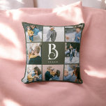 Coussin Photo Simple Chic Monogramme Boho Green<br><div class="desc">Collage photo et monogramme.</div>