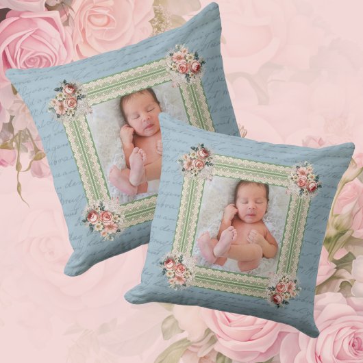 Coussin Photo vintage victorien damassé délavé