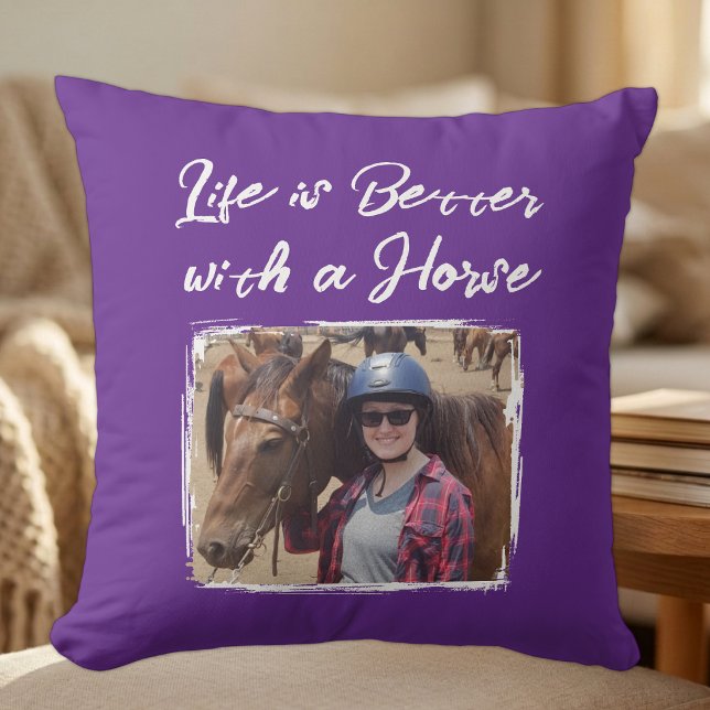 Coussin Photographie d'amant de cheval violet blanc (Créateur téléchargé)