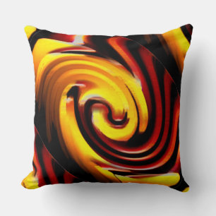 Coussin Photographie d'art de tourbillons noirs jaunes rou