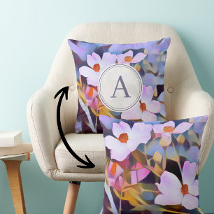 Coussin Photographie de la nature violet et bleu floral