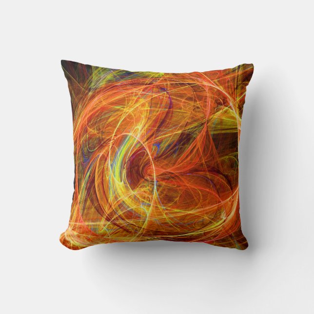 Coussin PHOTON FROID Abstrait Fractales rouges jaunes, Fla (Recto)
