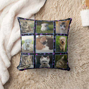 Coussin Photos d'animaux Chats Chiens Bleu Violet Rose Emp