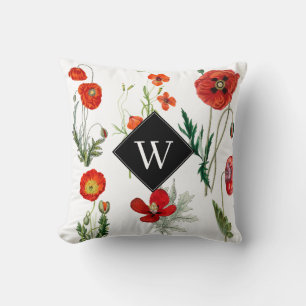 Coussin Photos d'Aquarelle Rouge Floral Monogramme