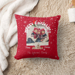 Coussin Photos de Noël moderne rouge courbé graffiti