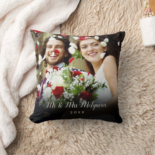 Coussin Photos de votre Mariage favori Nom du script Date (Couverture)