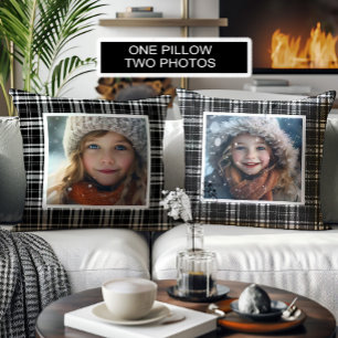 Coussin Photos personnalisés Buffalo Plaid Noir Blanc