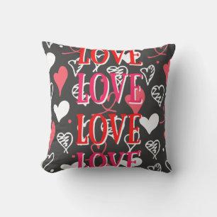 Coussin Phrase d'impression rouge et rose noir "Amour"