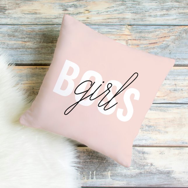 Coussin Phrase moderne Pastel Rose fille Boss Phrase (Créateur téléchargé)